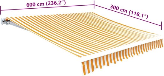 vidaXL Luifeldoek - Zonneblind - Luifeldoek 6x3 m canvas zonnebloemgeel en wit - Buitendecoratie - Tuindeco - Parasol