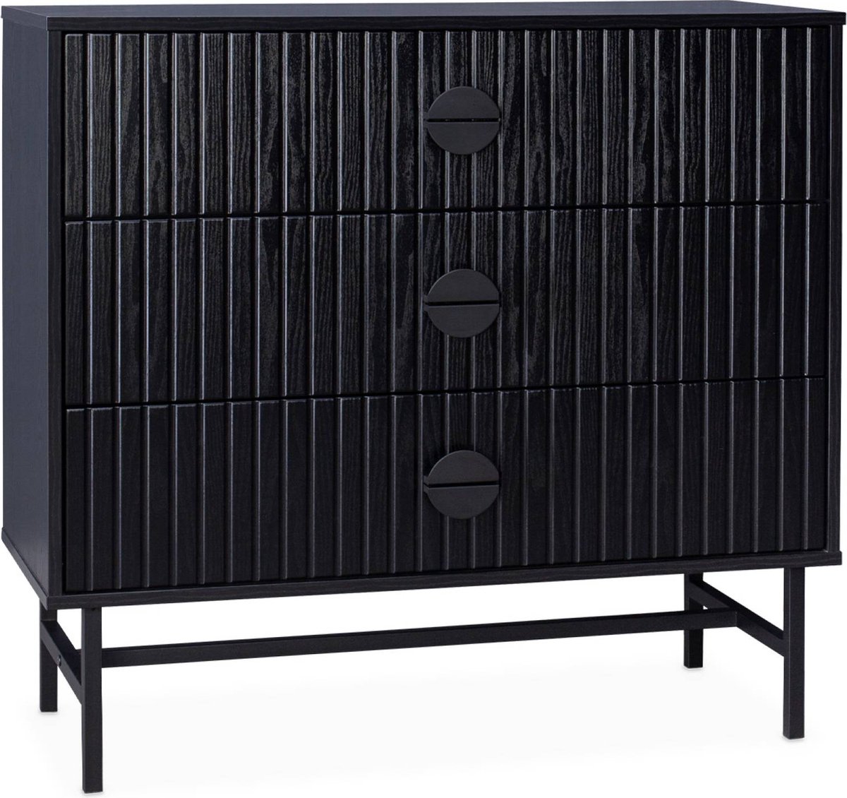 sweeek Ladekast met 3 lades gegroefd houteffect 90cm - bazalt Zwart
