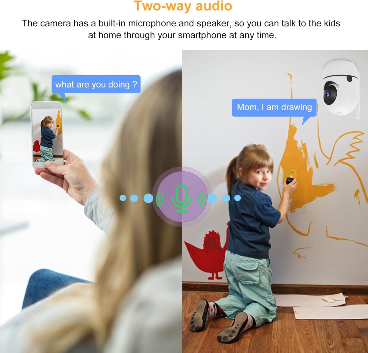 Afbeelding 2 van Fuegobird Indoor IP Camera - 1080P - Beveiligingscamera - Huisdiercamera - Baby camera - Compatibel met 2.4G/5G WIFI - Werkt met app - Wit