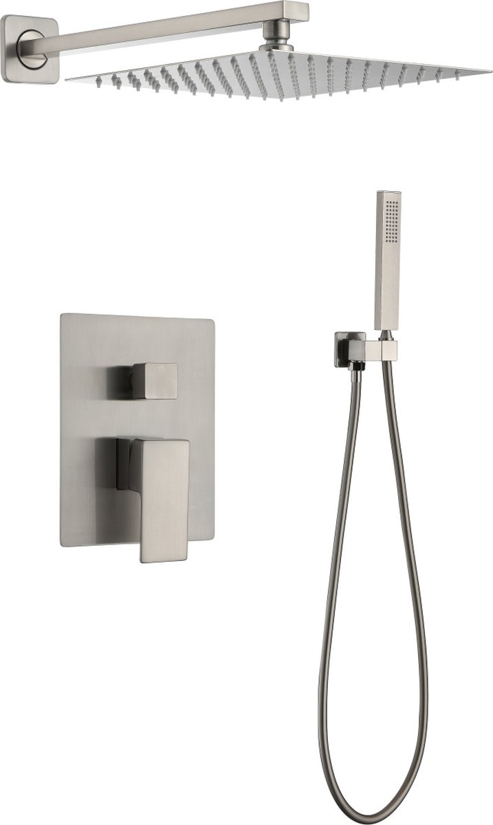 WEBO Rio Vierkant regendoucheset - Inbouw - RVS - Doucheset - 20cm - Stortdouche - Complete doucheset - Handdouche
