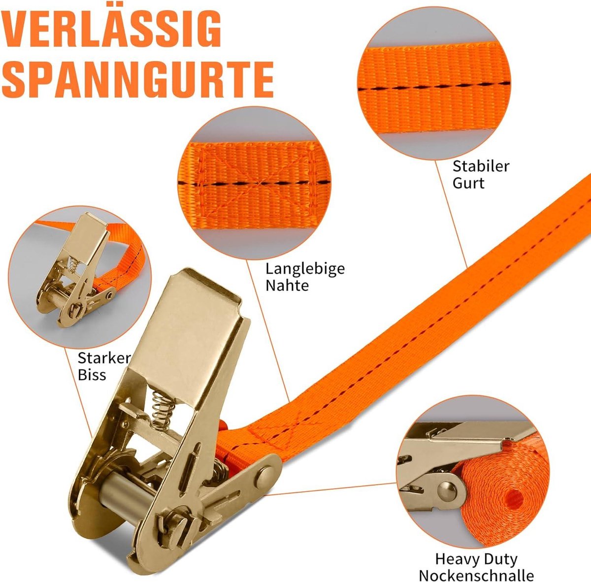 Rseuphiee 4 stuks 3 m spanbanden, spanbanden met ratel, verstelbare sjorband met klemsluiting, robuuste ratelriem, stationaire goederen, riem voor bagagepakketten, transport, vracht, camping (zwart