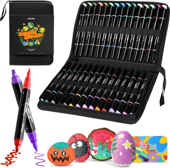 Stylos Marker acryliques Ohuhu à Dual – lot de 30 dans un étui