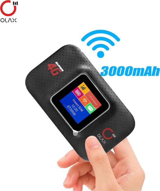 Olax 4G MIFI Router - Draagbare Mobiele Wifi HotSpot met Kleurenscherm - Portable MiFi Router - Werkt met Simkaart - tot 10 Apparaten - 3000mAh - 9.9x5.9x1.6 cm - Zwart