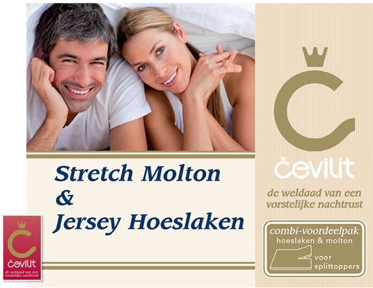 Cevilit - Stretch Molton & Jersey Hoeslaken - Combi pack - Voor splittopper - Zware kwaliteit - Hoekhoogte 20CM - Wit