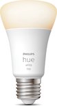 Philips Hue White E27 lamp, 1100 lumen, met een zacht gloeiende lichtkap.
