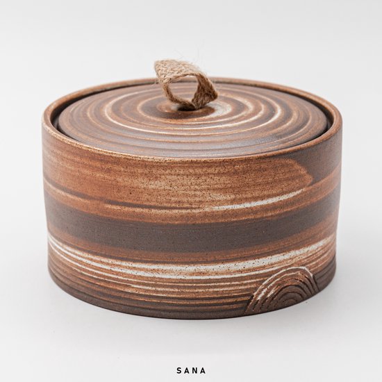Wood Urn – 500ML – Voor Huisdier of Klein Deel van As Volwassene – Beige/Bruin – Keramische Urn met Houtlook – Urn Hond – Urn Kat – Moderne As Urn – Urne Volwassenen – SANA