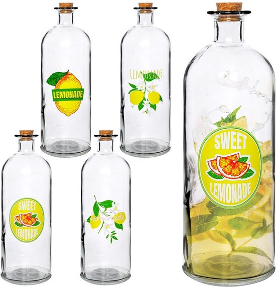 Glazen Flessen 1 Liter Met Deksel En Stickers - 2 Stuks Voor Sap Melk Smoothie Kombucha