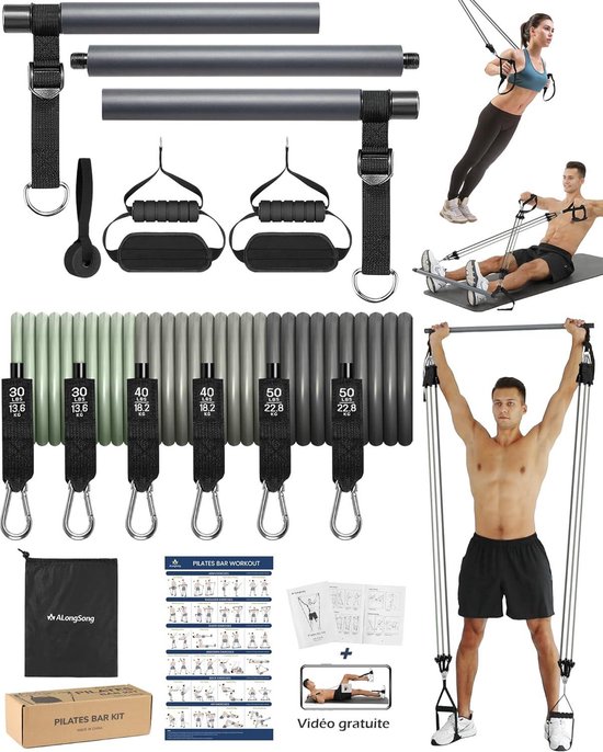 Elastique musculation,Barre de Pilates avec bande de résistance