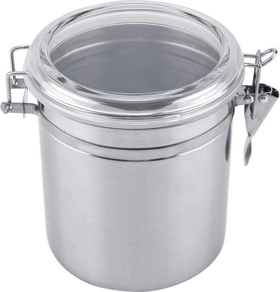 Boîtes hermétiques de stockage de café et d'aliments en acier inoxydable, récipient de stockage d'aliments avec couvercle transparent, pince de verrouillage (1400ML)