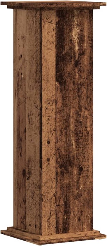 Support de plante en bois haut, couleur bois vieilli.