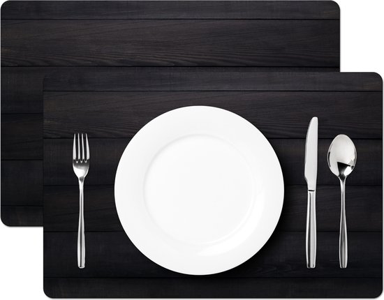 Set de table - Napperons en plastique - Imprimé bois - Zwart - Vintage - 45x30 cm - 6 pièces - Résistant à la chaleur - Antidérapant - Sous-couche - Amovible
