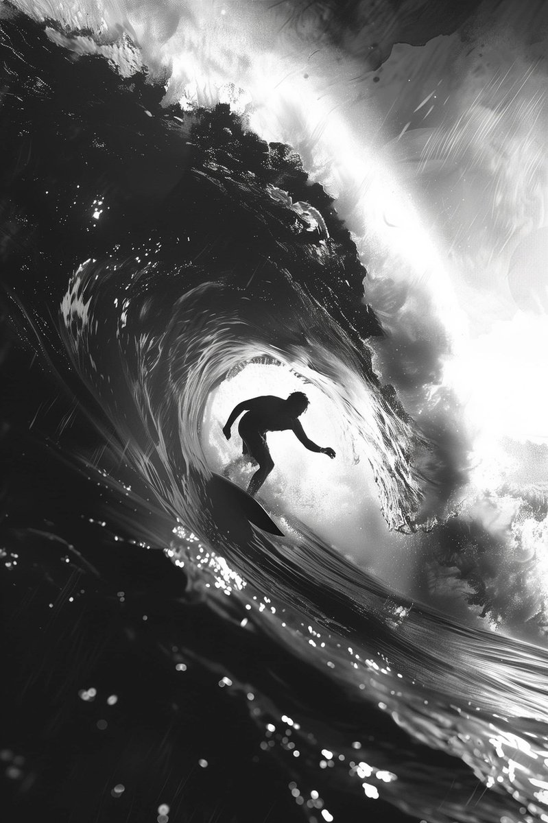 Surfer Poster - Sport - Surf - Zeewater - Actie - Coole - Zwart Wit - Moderne - posters -