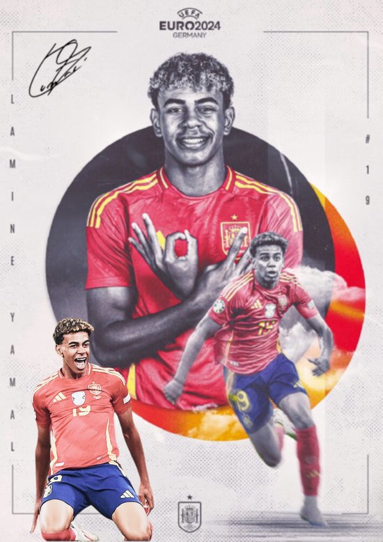Poster Lamine Yamal - FC Barcelano - Spanje - Voetbal - Bekende voetballer - UEFA Champions League - FIFA - Sport - Wanddecoratie - 60x42cm - A2 - Hoogwaardig glans - Geschikt om in te lijsten