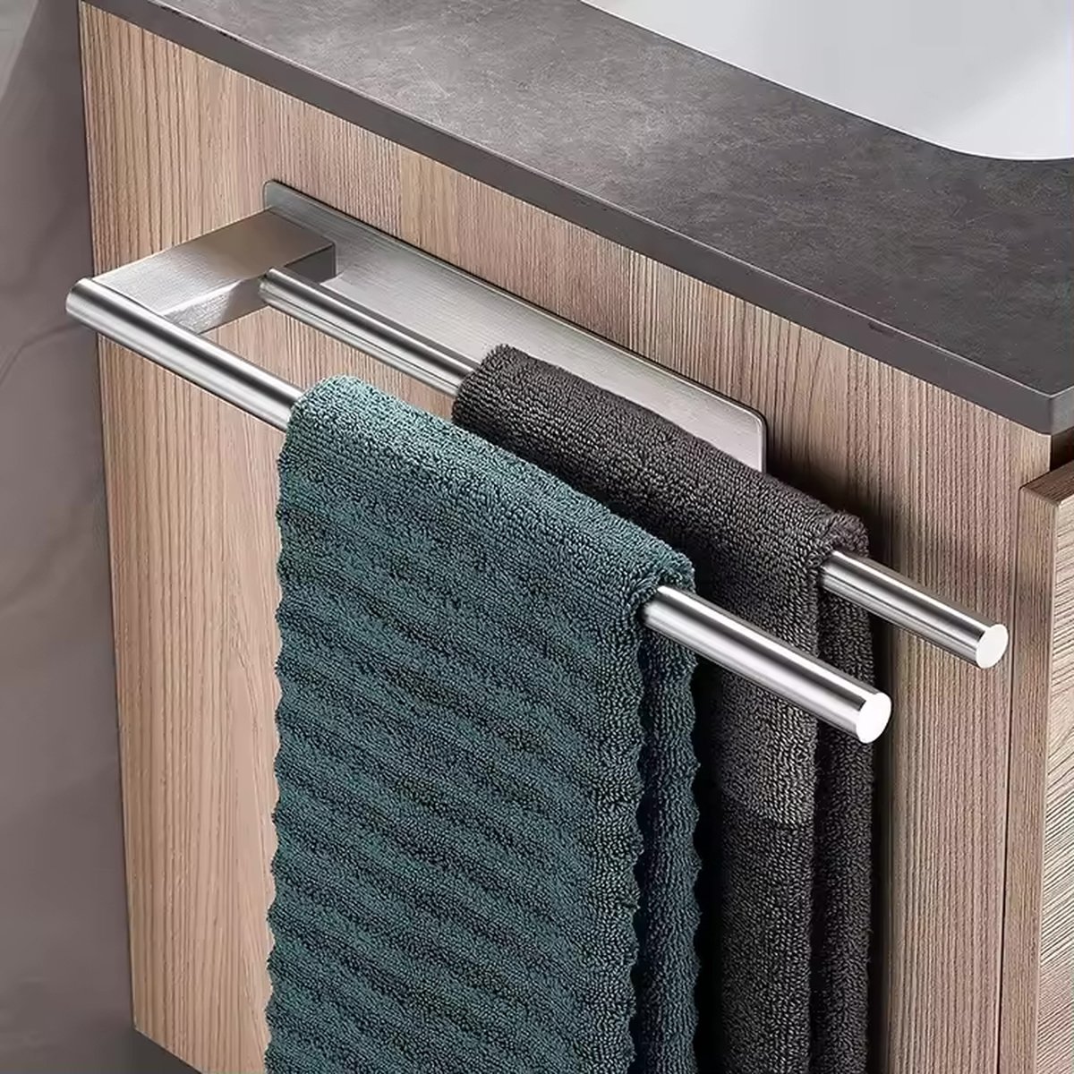 Lopoleis® Handdoekhouder – handdoekrek Badkamer – Handdoekstang Zelfklevend – Zonder Boren – Moderne Badkamer Organiser – RVS – 40 cm – Zilver