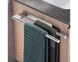 Lopoleis® Handdoekhouder – handdoekrek Badkamer – Handdoekstang Zelfklevend – Zonder Boren – Moderne Badkamer Organiser – RVS – 40 cm – Zilver