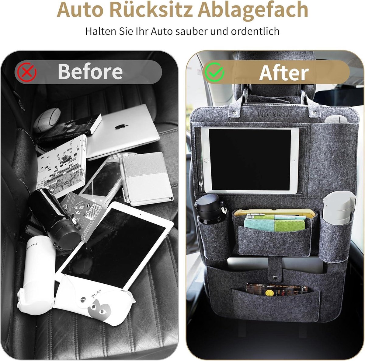 Rugleuningbescherming autostoelorganizer achterbank-organizer - tablet/telefoonopslag - waterdicht - multifunctioneel - autoopbergtas - veel zakken - html content nodig Auto organizer – foto 2