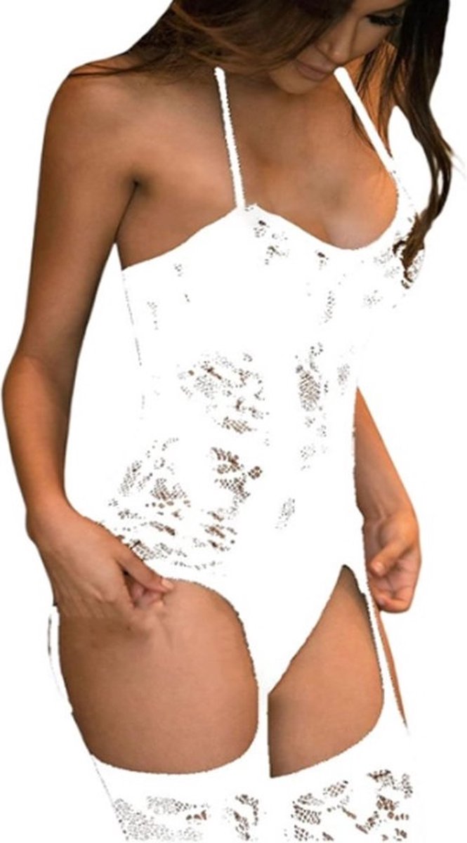 Goedkoopste Erotische Lingerieset I Sexy Lingerie Set I Sexy Kanten Body I Erotische Body I Open Kruis I One Size I Wit