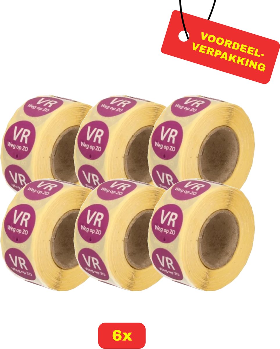 6X HACCP datumstickers Rol "Vrijdag weg op zondag" - Voordeelverpakking!