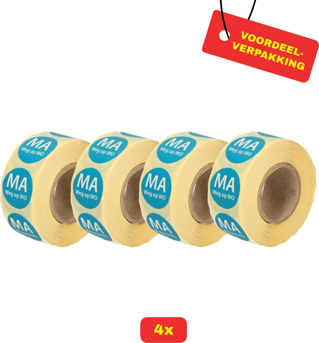 4X Afwasbare Etiketten Rol "Maandag weg op woensdag" - Voordeelverpakking!