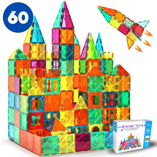 Magnetisch speelgoed tegels - Magnetic Tiles - Magnetische tegels - 60 stuks - Montessori speelgoed - Speelgoed kinderen
