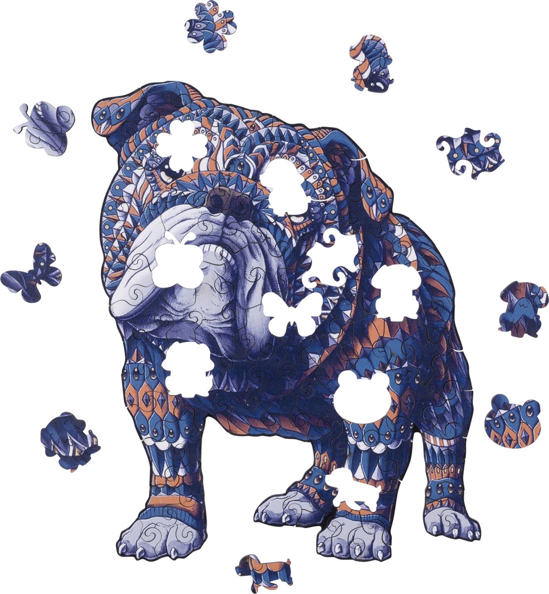 Houten Puzzel Bulldog – 85 Unieke Puzzelstukjes – A4 Formaat Houten Legpuzzel – Dieren Puzzelspel – Compact Denkspel – Inclusief Opbergetui – Engelhart — afbeelding 4