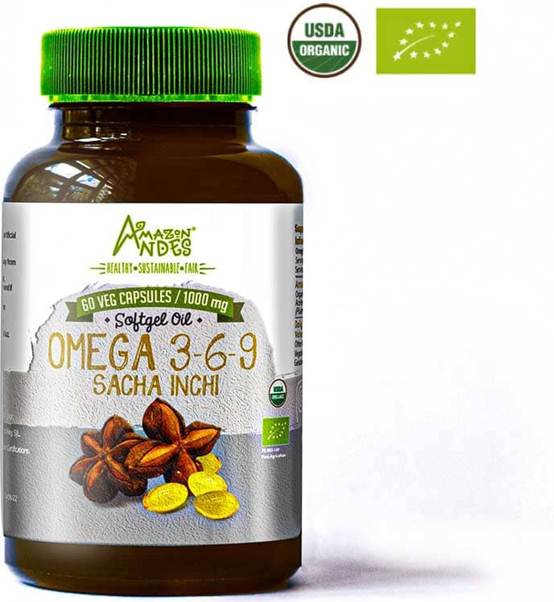 Goedkoopste Amazon Andes Sacha Inchi Capsules - Vegan - Omega 3, 6 & 9 - 1000mg - 60 Softgel Caps - Rich in Essential Fatty Acids for Heart & Brain Health