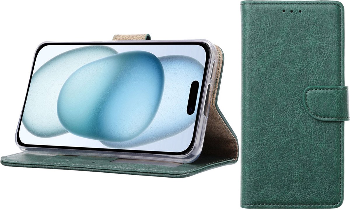 BixB Hoesje Geschikt voor iPhone 15 Plus – portemonnee bookcase met pasjeshouder - Groen