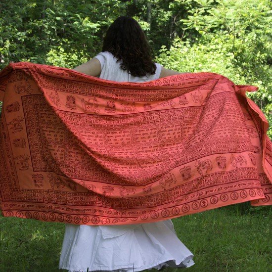 Meditatie omslagdoek Maha, XL, 220 x 106 cm, donker perzik/oranje — afbeelding 4