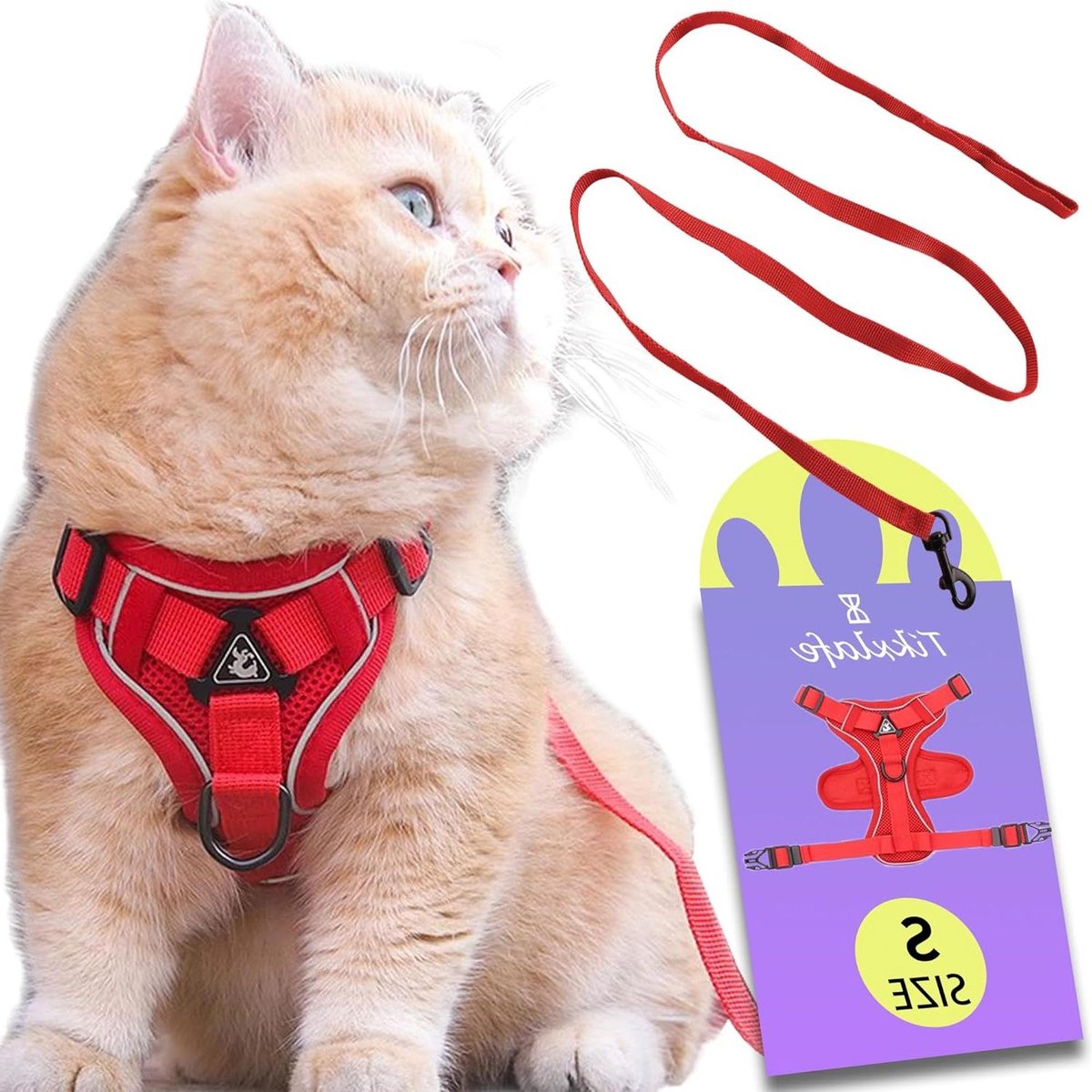 150 cm verstelbaar kattentuigje met riem en harnas - polyester kattenlijnset voor kittens - rood S
