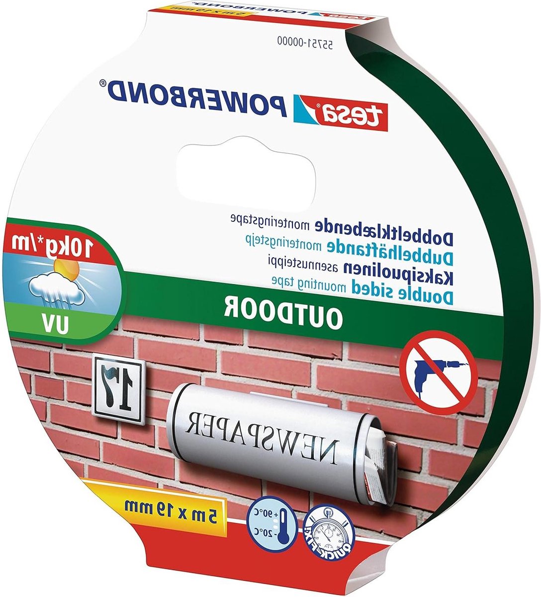 Dubbelzijdige Powerbond Outdoor montagetape - UV water temperatuurbestendig - tot 1 kg per 10 cm - 5 m x 19 mm