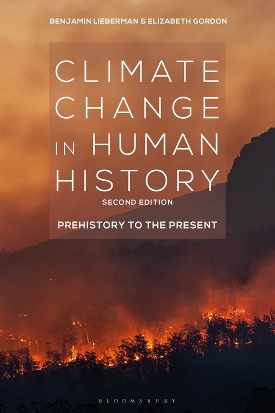 Boekomslag van "Climate Change in Human History, Second Edition" met op de achtergrond een brandend bos.