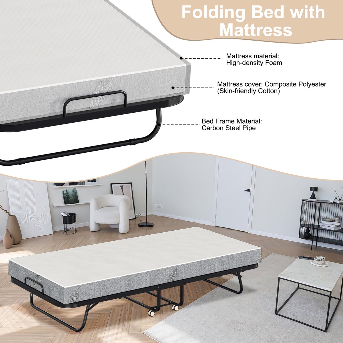 Vouwbed Vouwbed 90 x 200 cm Logeerbed - afbeelding 4