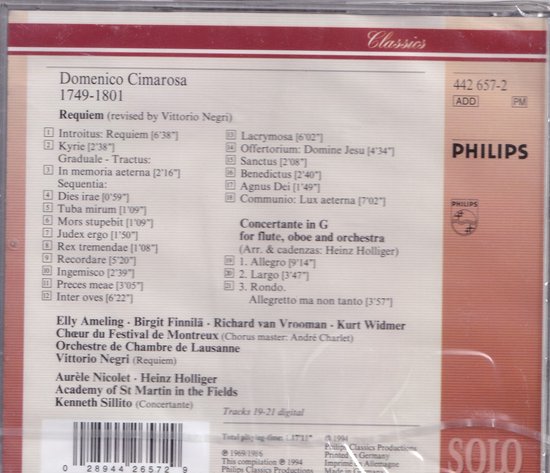 Achterkant CDhoes Cimarosa Requiem met tracklist en details