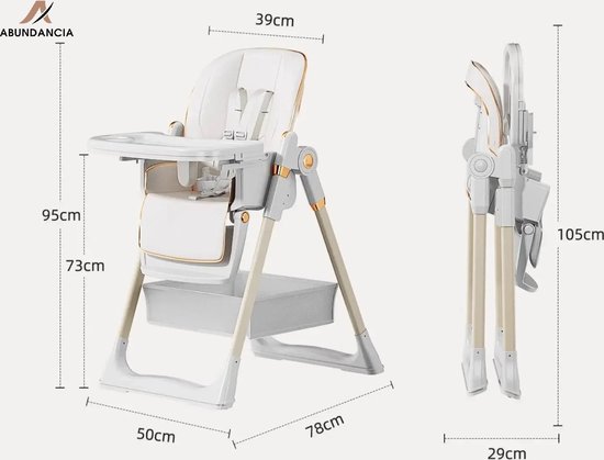 Abundancia® - Kinderstoel - Kinderzetel - Eetstoel - Inklapbaar - In hoogte Verstelbaar - Met Opberg vak - Incl. Slabbertje - Zwart van Abundancia® — afbeelding 2