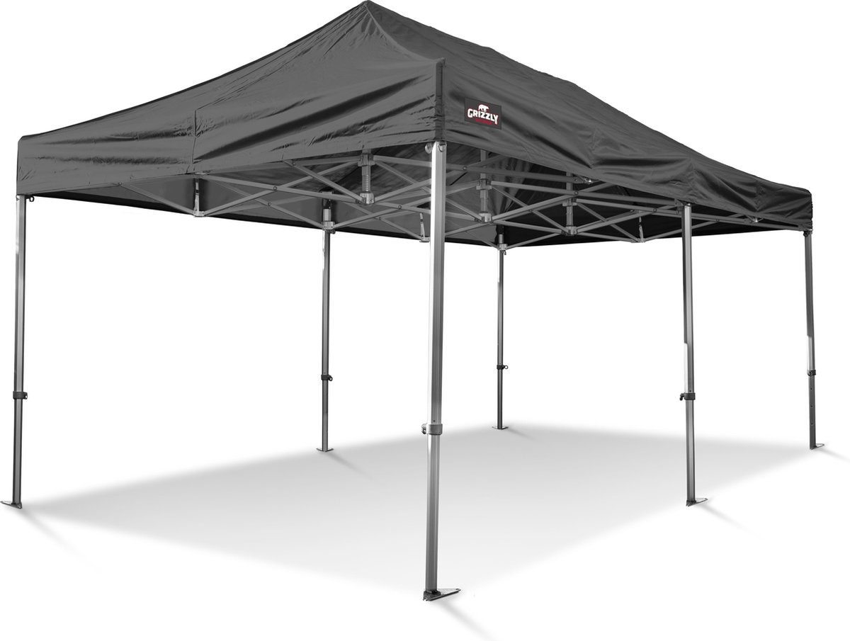Easy-Up Partytent 3x6 m - Vouwtent Zwart Incl. gratis transporttas op wielen en spanbandenset met haringen