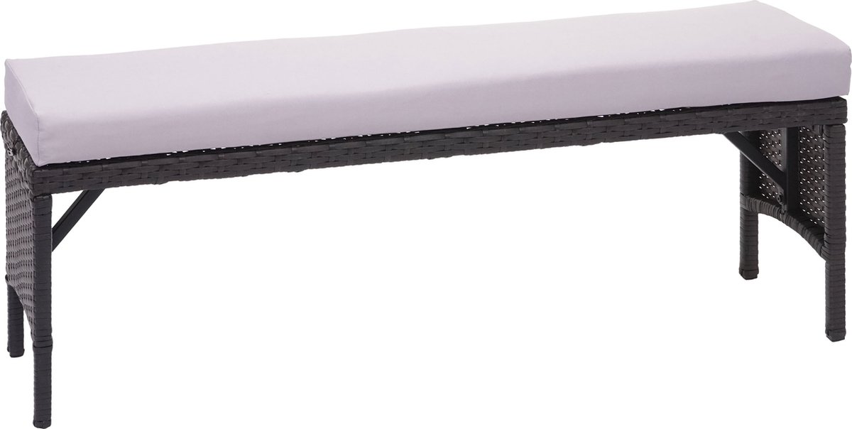 Poly rotan bank MCW-G16, tuinbank rotan bank, gastronomie 112cm ~ zwart, kussens lichtgrijs