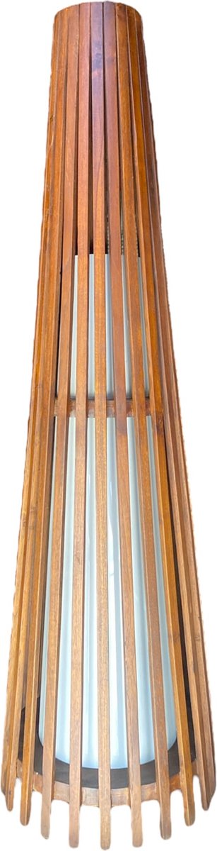 Teakhouten Vloerlamp met Kap 120cm | Handgemaakte Staande Lamp Hout Walnoot | Woonkamer & Slaapkamer