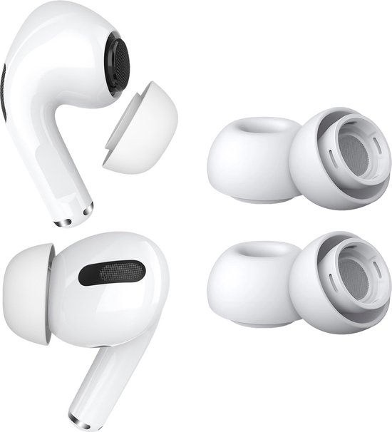 MMOBIEL 2 Paar Vervangende Oordopjes Tips Geschikt voor AirPods Pro Gen 1 & 2 - Antislip Siliconen Oordopjes met Ruisonderdrukkingsgat, Draagbare Opbergdoos en Passen in Oplaadcase - L – Wit