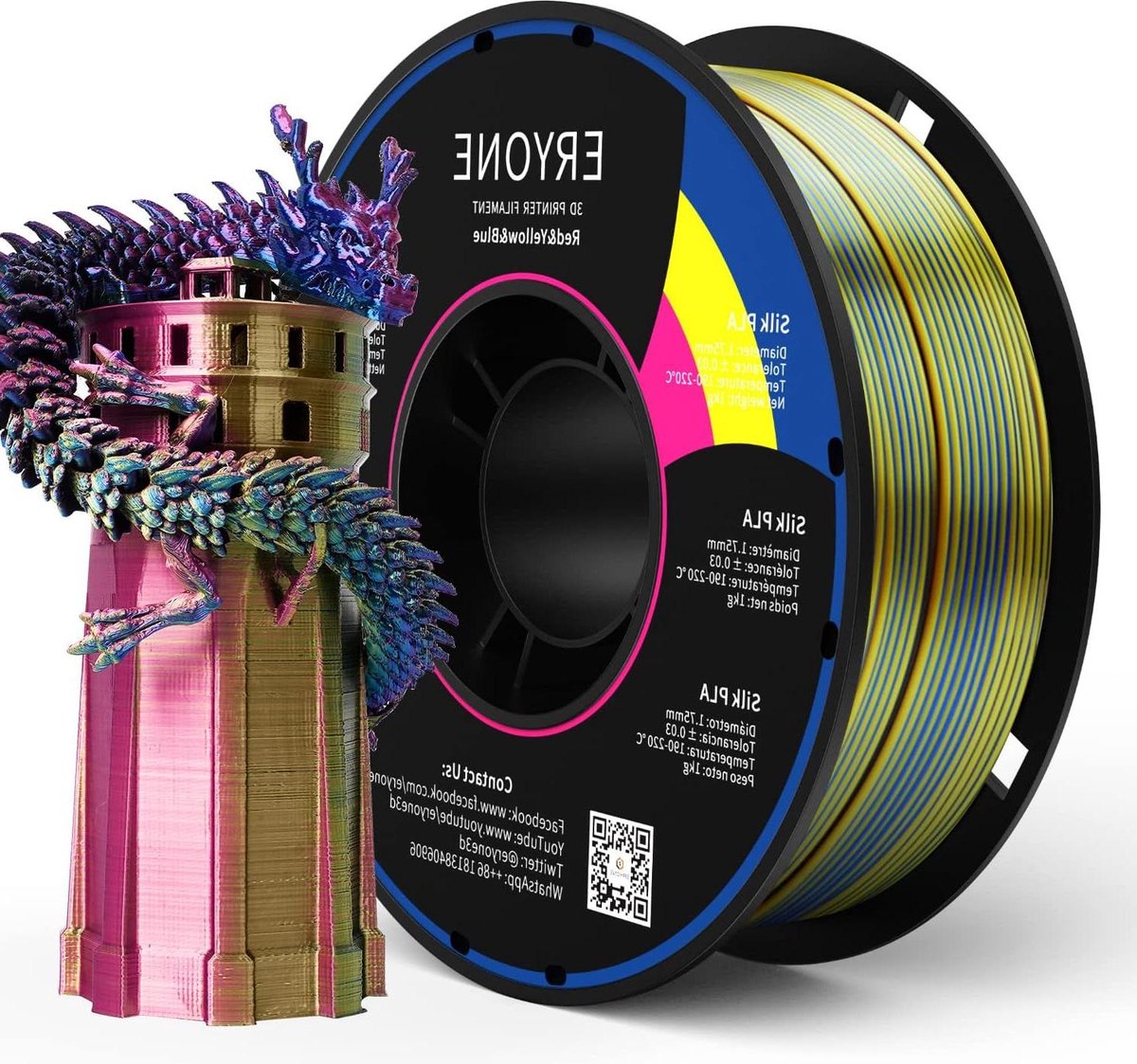 Zijden PLA filament 175 mm 3D-printerfilament - 1kg spoel zijderood geel blauw - hoge kwaliteit - snelle levering