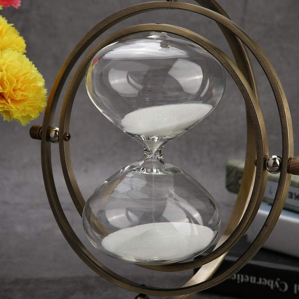 Pokerty Zandloper draaiende zandloper, metaal zandloper zand timer, glas timer zand glas een uur glas vintage woonkamer