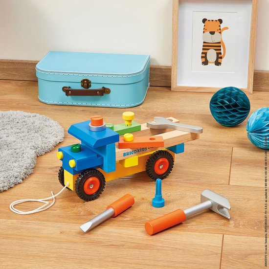 Janod Brico'Kids - DIY Vrachtwagen - 2-In-1 Speelgoed: Deze Kleurrijke Houten Bouwvrachtwagen Is Zowel Een Bouwpakket Als Een Vrachtwagen Die Kan Worden Rondgereden Dankzij Het Koord - Geschikt Vanaf 2 Jaar van Janod — afbeelding 4