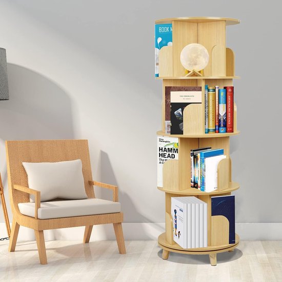 360 graden draaibare boekenkast, massief hout, staand rek