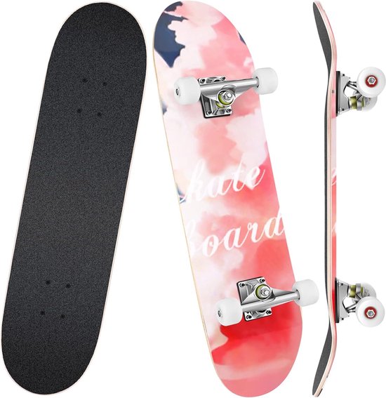 Skateboard beginners - 80 x 20 cm complete cruiser, 7-laags Canadese esdoorn Double Kick Deck Concaave met ABEC-7 kogellagers, belasting 100 kg