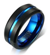 Heren ring tungsten blauw zwart staal - Ring man zwart mat - maat 8 - mauro vinci - inclusief geschenkverpakking