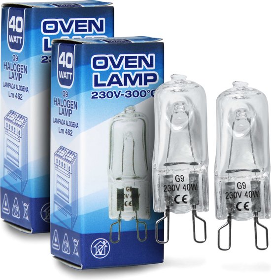 2x Ovenlamp G9 230V 40W 300°C - halogeenlamp voor oven en combi magnetron - 40 watt - 300 graden