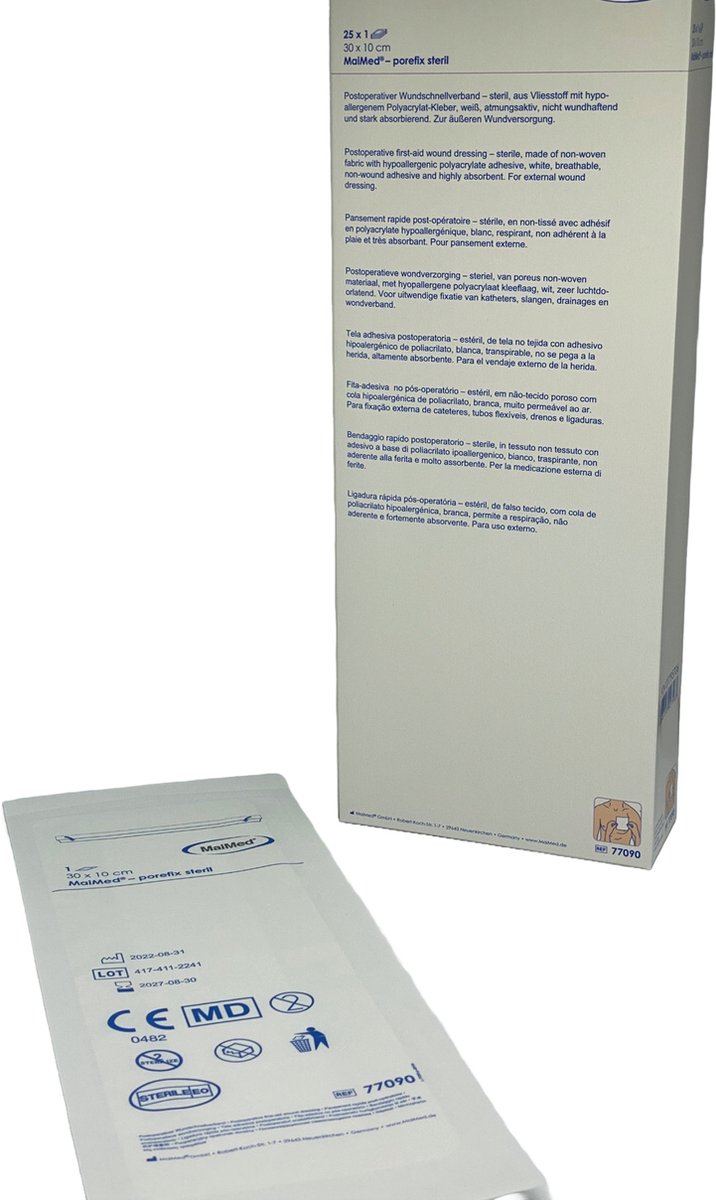 Goedkoopste Maimed Porefix eilandpleister 30 cm x 10 cm wondpleister kleefverband latexvrij 25 stuks