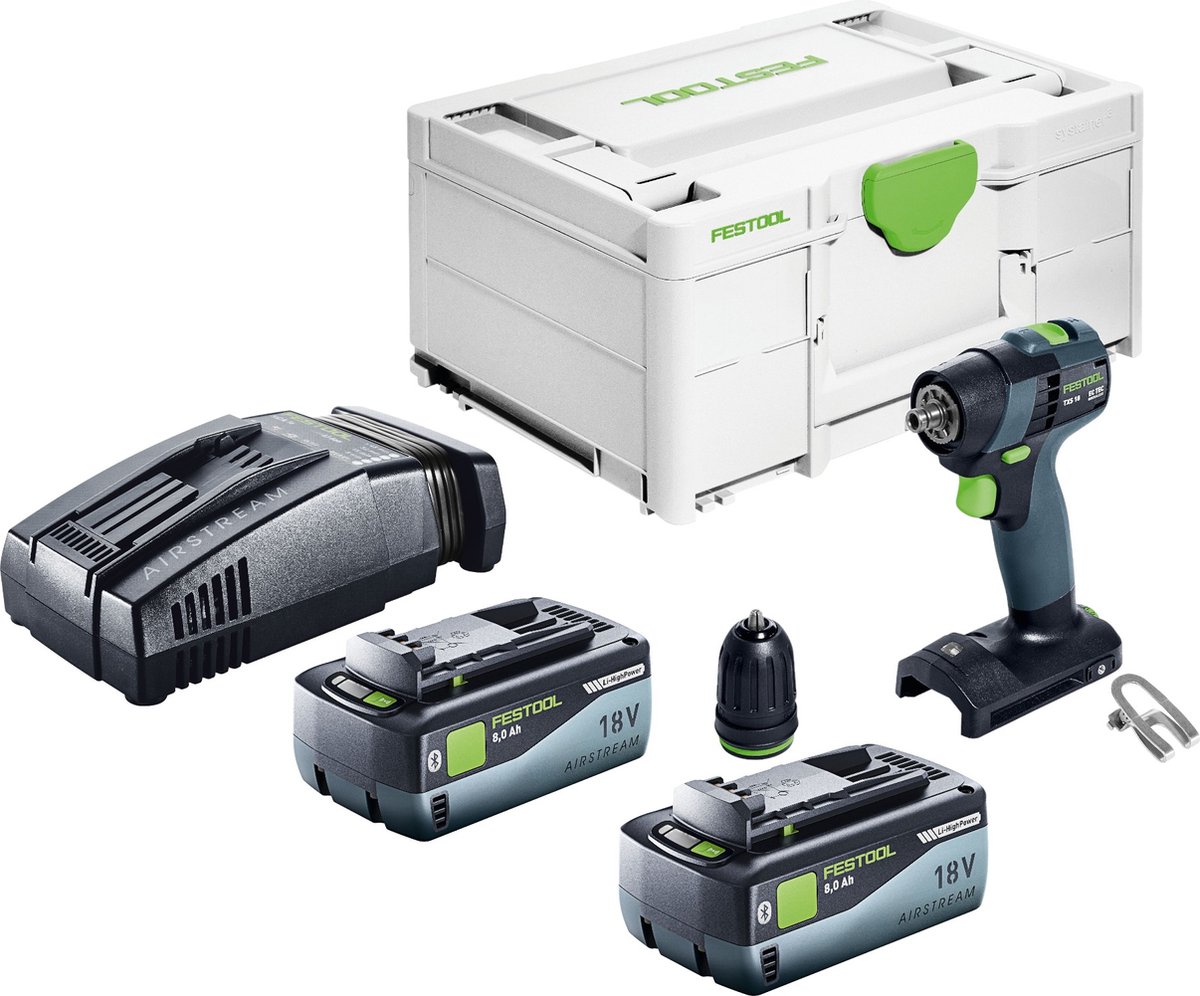 Festool TXS 18 Basic accuschroefboormachine 18 V 40 Nm borstelloos + 2x accu 8.0 Ah + snellader + systainer
