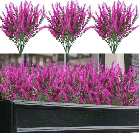 SOMYTING 12 bundels kunstbloemen, balkon, weerbestendig, kunstbloemen, outdoor, uv-bestendig, kunstplanten, plastic boeket, kunstplanten voor balkonbakken, tuin, raamdecoratie, paars