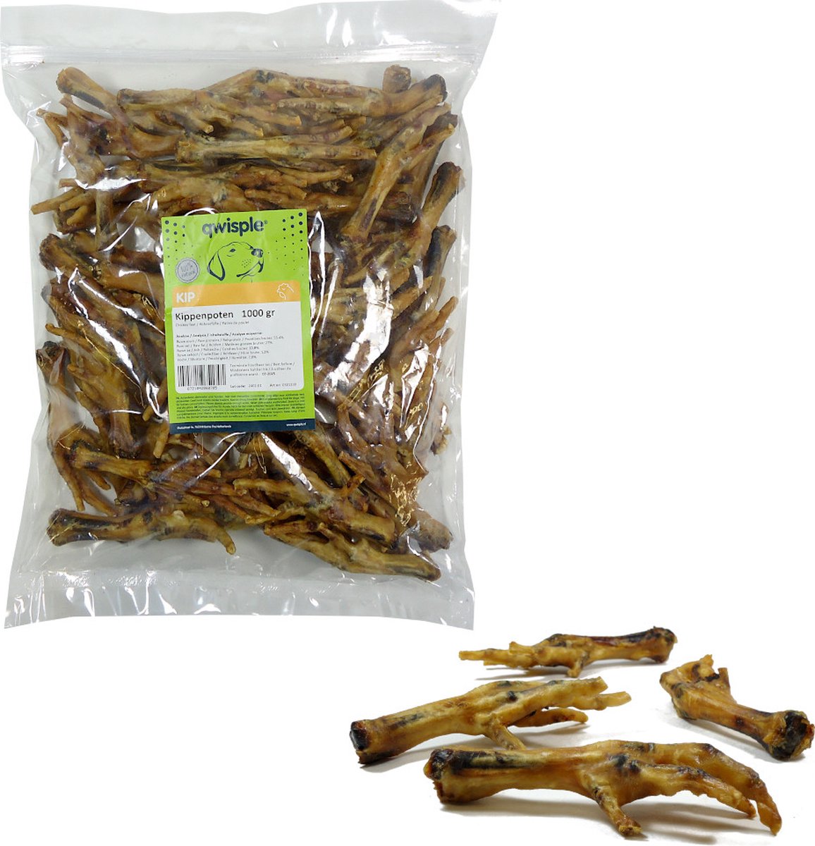 Qwisple Kippenpoten - Hondensnacks Gedroogd Kip - 1000 gr