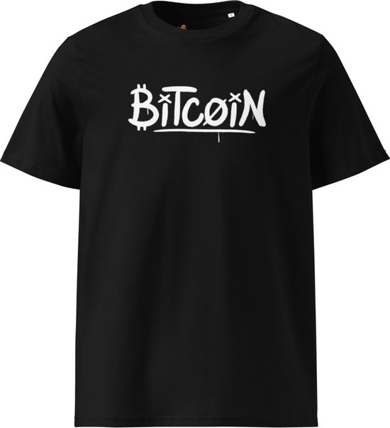 Graffity - Bitcoin T-shirt - Unisex - 100% Biologisch Katoen - Kleur Marine Zwart - Maat 3XL | Bitcoin cadeau| Crypto cadeau| Bitcoin T-shirt| Crypto T-shirt| Bitcoin Shirt| Bitcoin Merchandise| Crypto Merchandise| Bitcoin Kleding